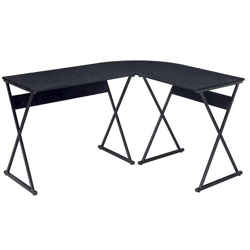 Writing Desk with L Shaped Top and S-Shaped Base ， Black