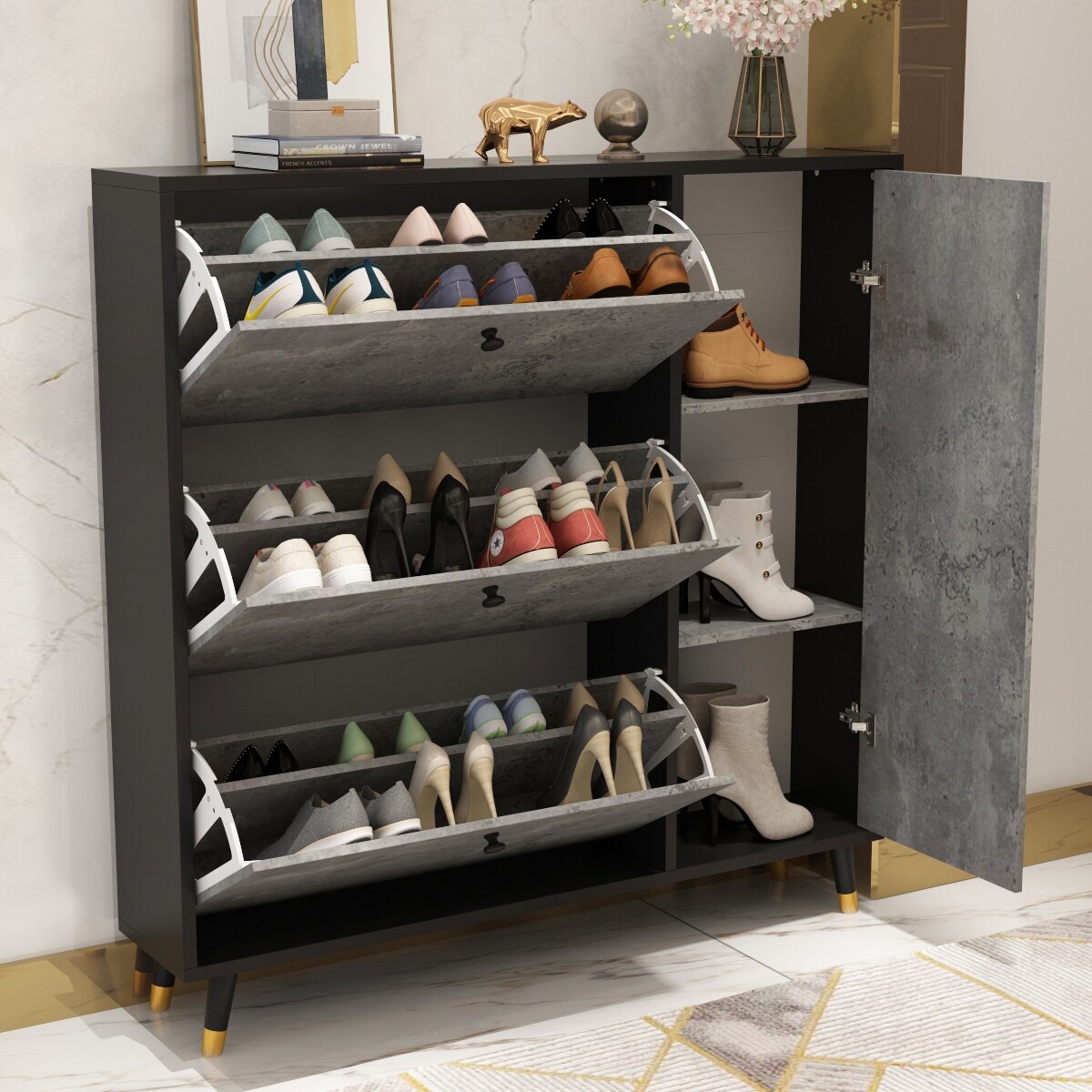 47.2H Shoe Cabinet Shoe Rack Flip Down Entryway Storage - - 35444610