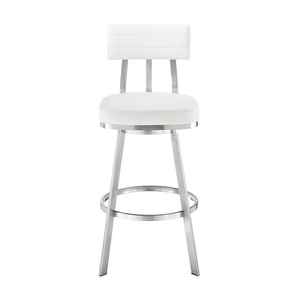 Col 26 Inch Swivel Counter Stool， White Faux Leather， Stainless Steel Frame