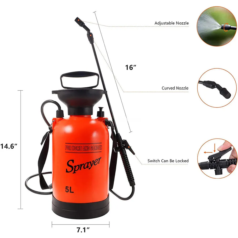 Lawn and Garden Portable Sprayer 1.3 Gallon   Pump Pressure Sprayer Includes Shoulder Strap 5L