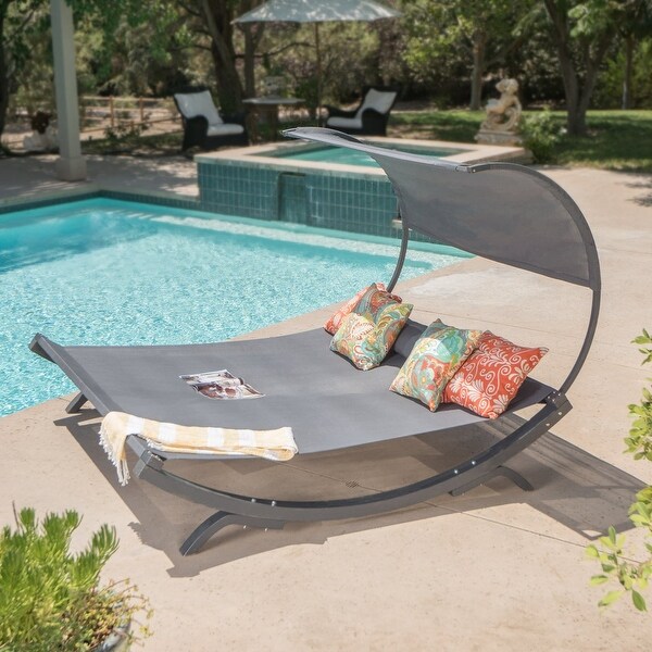 1Piece Solid Wood Outdoor Daybed with Two Pillows and Canopy