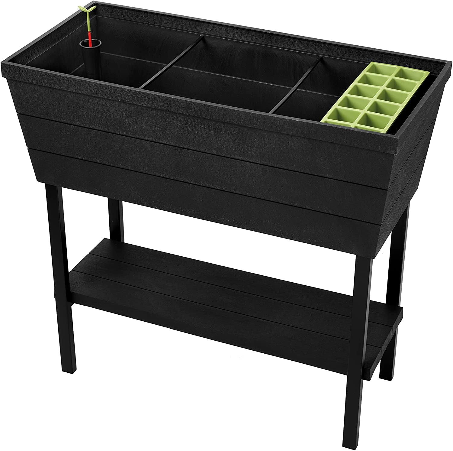 12.7 Gallon Raised Garden Bed with Self Watering Planter Box and Drainage Plug, Dark Grey