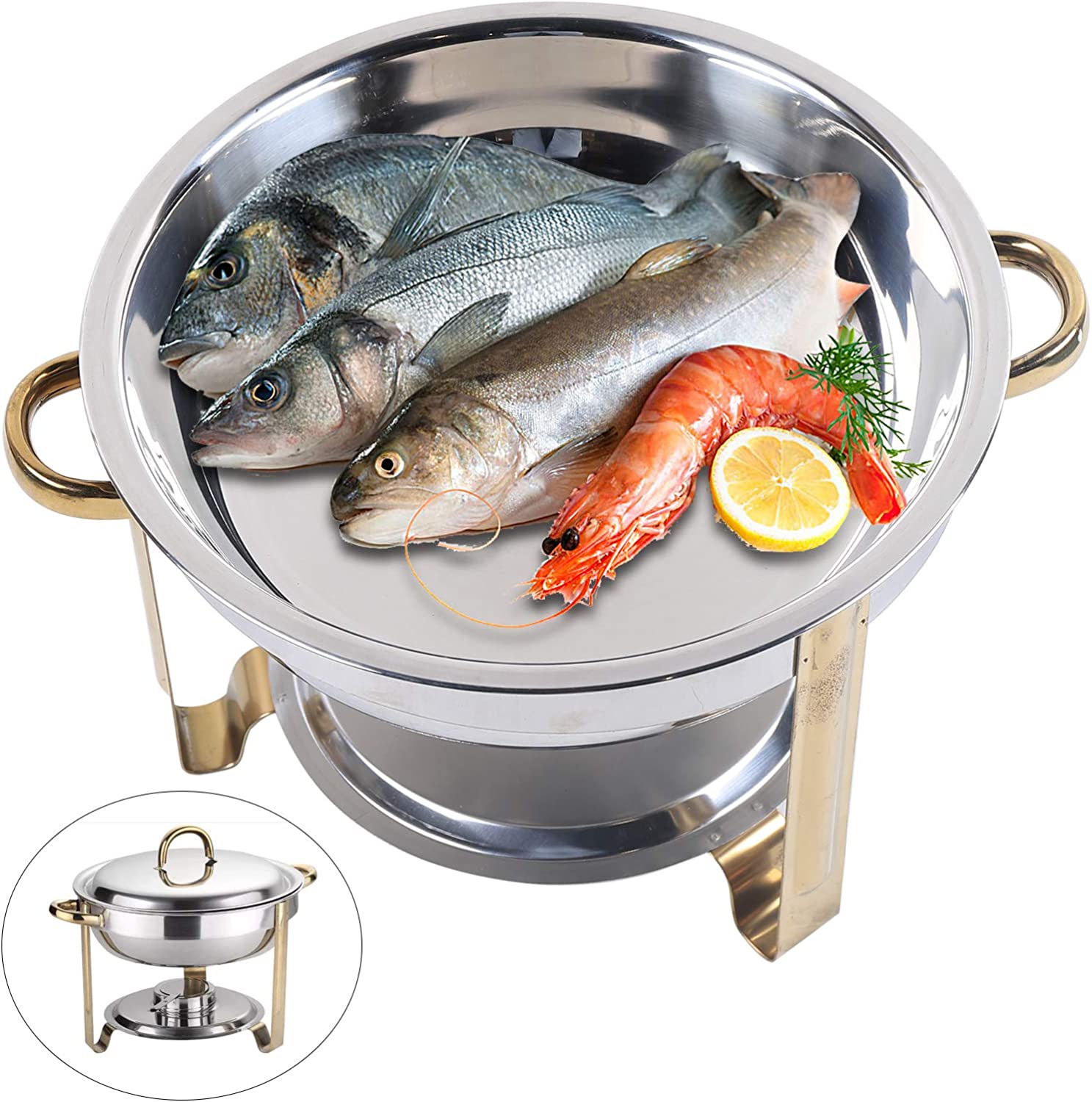 Miumaeov 4L Buffet Catering Stainless Steel Chafer Round Chafing Dish Food Warmer