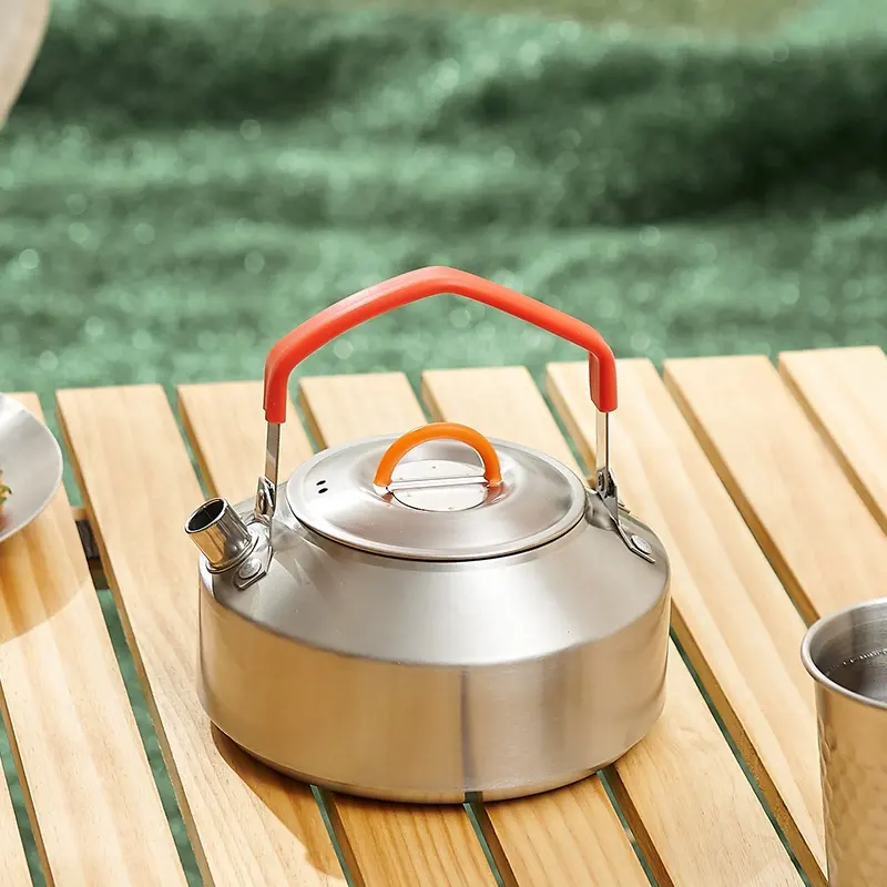 Camping Hiking s 1.0L Kettle Stainless Steel Portable Red Handle Coffee Tea Cooking Pot Bushcraft  Camping Accessories