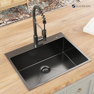 Glacier Bay Gunmetal Black Stainless Steel 33 in. 18 Gauge Single Bowl Dual Mount Kitchen Sink ACS3322A1T