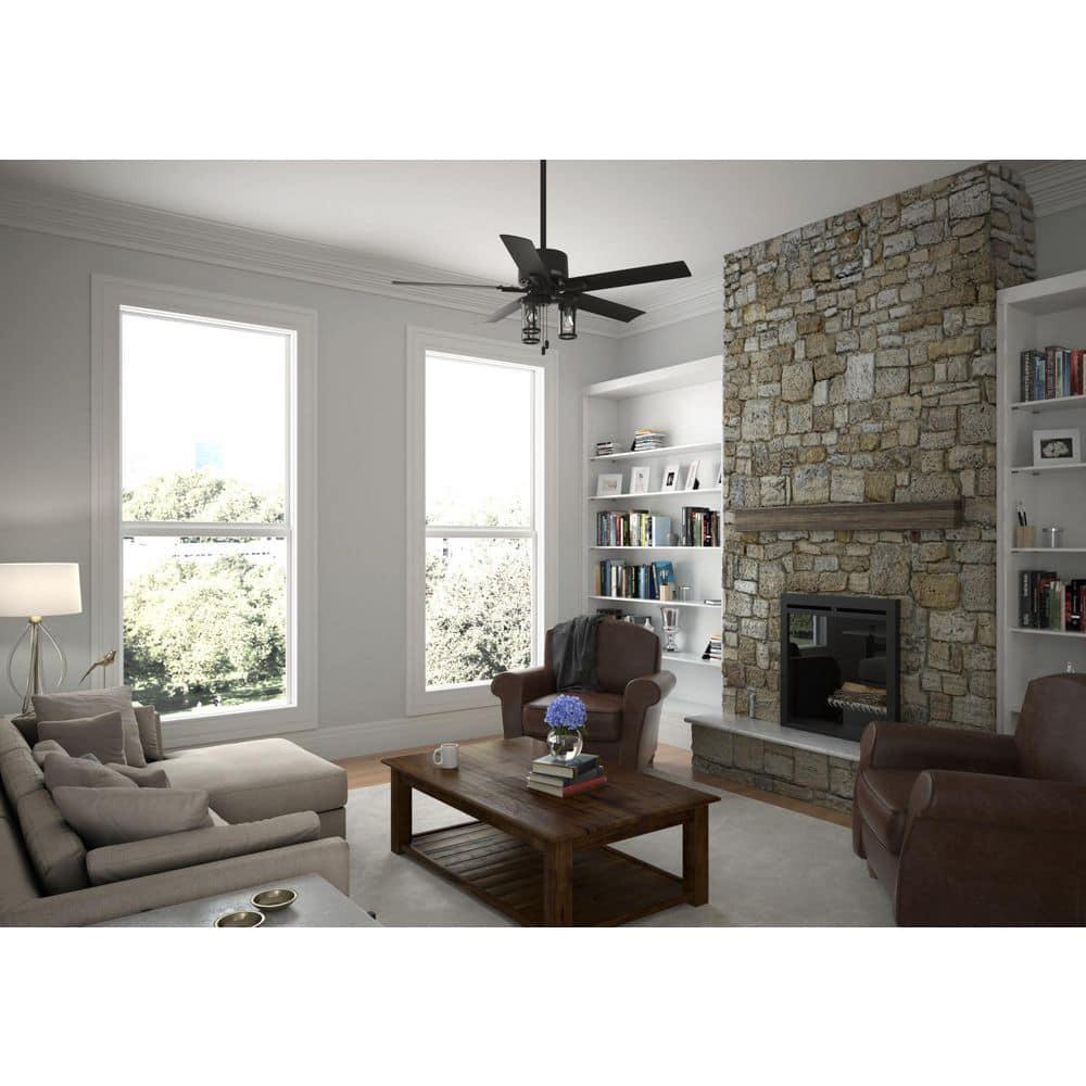 Hunter Lawndale 52 in IndoorOutdoor Matte Black Ceiling Fan with Light Kit Included