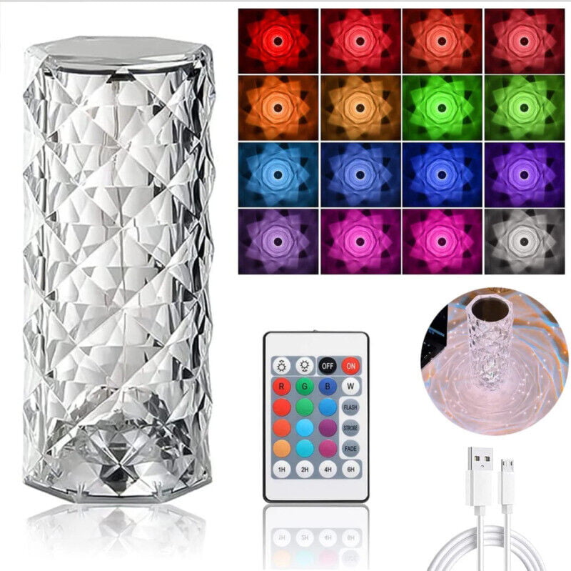 Crystal Lamp,6 Way dimmable Crystal Table lamp with 16 RGB Color,Remote Control,Rechargeable Table Lamp with USB Charging Port,Valentines Day Crystal Lamp for Living Room,Home,Office