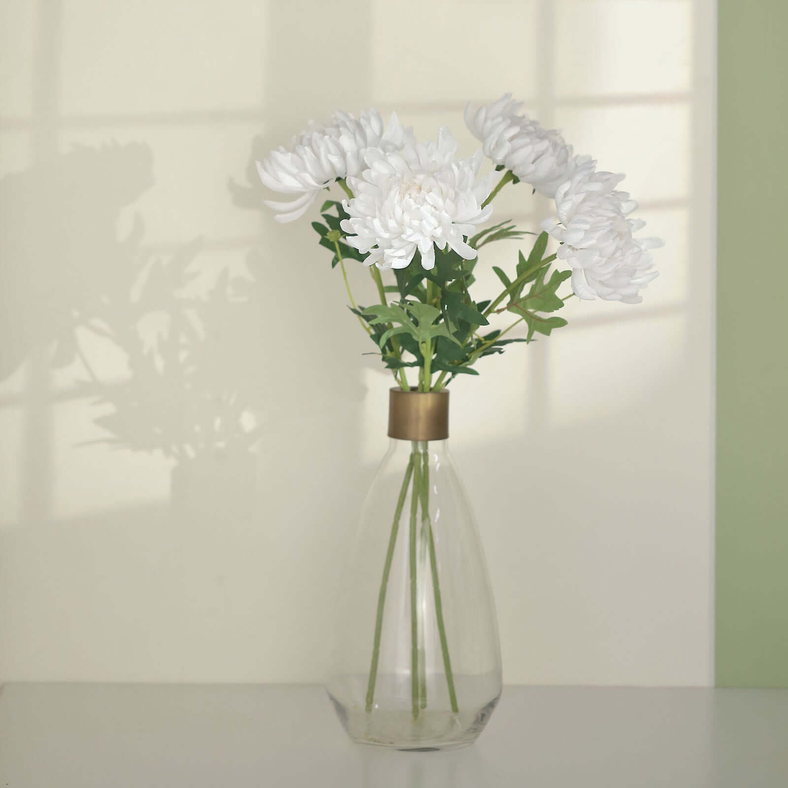 3 Stems White Artificial Silk Chrysanthemum Bouquet Flowers, Large Faux Mum Branches 27