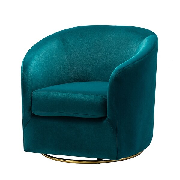 Eleuterio Modern Velvet Curved Swivel Accent Barrel Chair with Metal Base by HULALA HOME