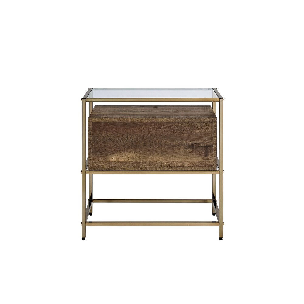 Metal Frame Nightstand Accent Table Walnut Champagne Finish 15\