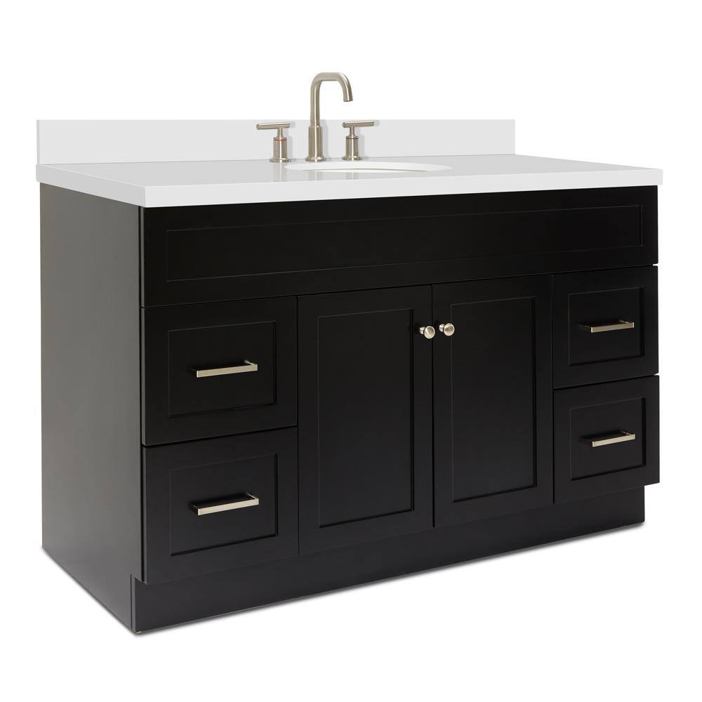 ARIEL Hamlet 55 in. W x 22 in. D x 36 in. H Bath Vanity in Black with White Quartz Vanity Top with White Basin F055SWQOVOBLK