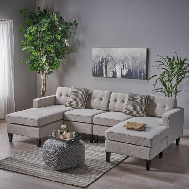 4pc Crowningshield Contemporary Chaise Sectional Light Gray Christopher Knight Home