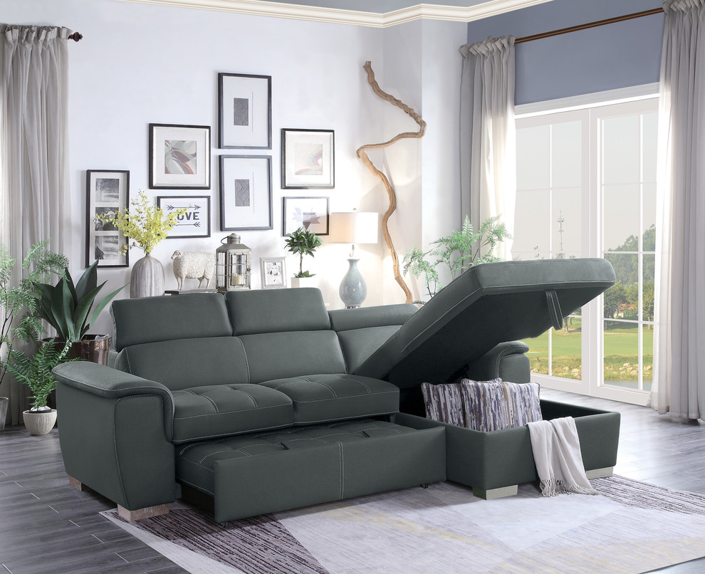 Elenor 2 Piece Set Sectional Sofa With Pull Out Bed And Storage   Contemporary   Sectional Sofas   by Lexicon Home  Houzz