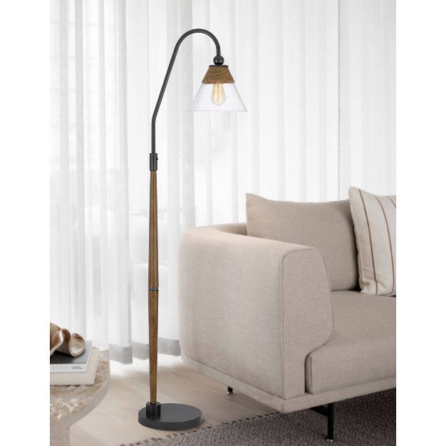 Metal Down Bridge Floor Lamp With Faux Wood glass Shade Charcoal Gray Cal Lighting