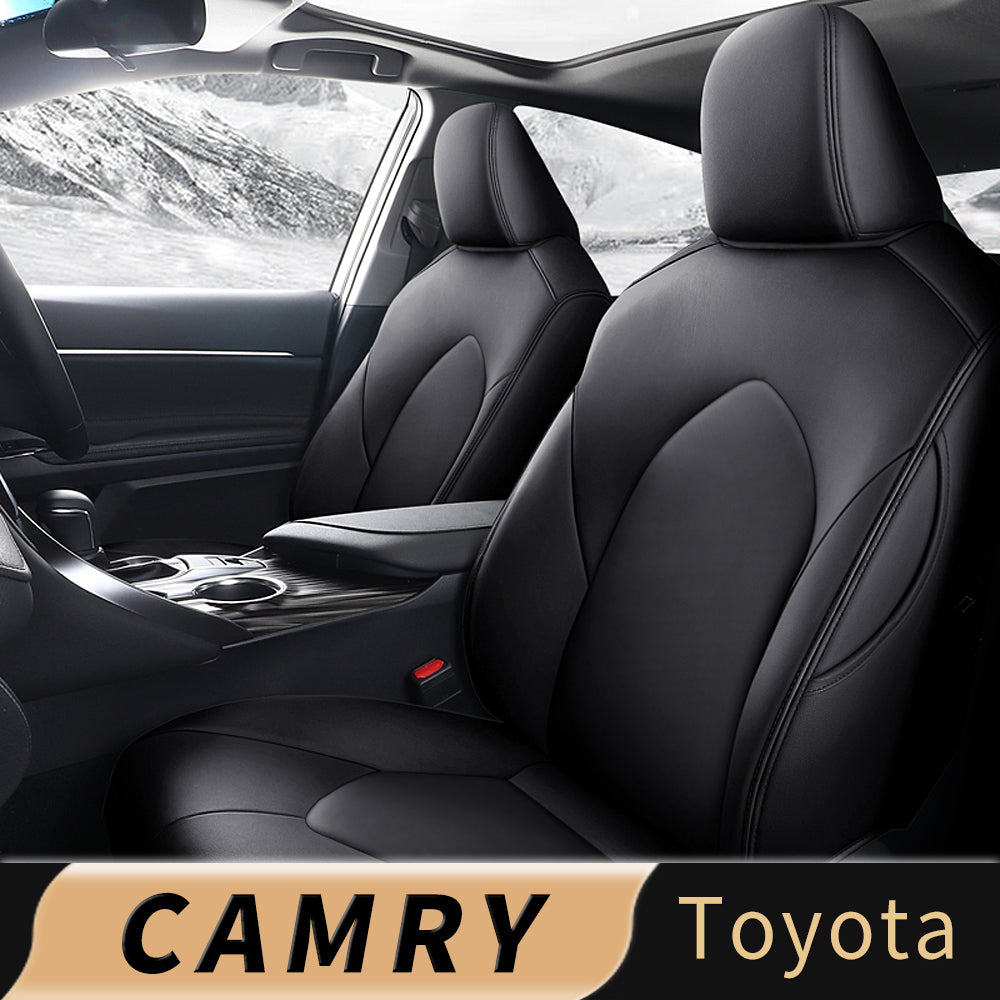 AOMSAZTO Car Seat Covers For Toyota Camry 2018-2022 Black Full Set PU Leather 5-Seat Waterproof 2nd Row Of Headrest Conjoined