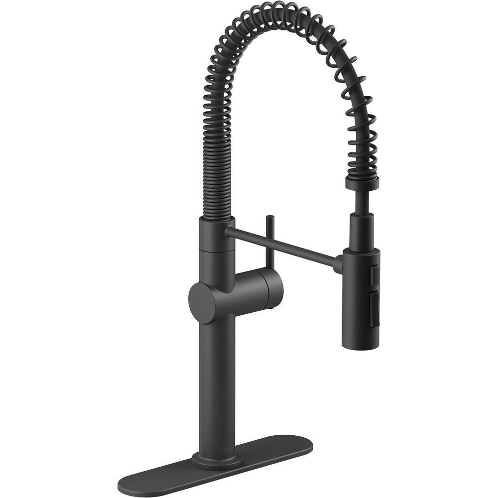 KOHLER Crue Semi-Professional Single-Handle Pull-Down Sprayer Kitchen Faucet in Matte Black K-22973-BL