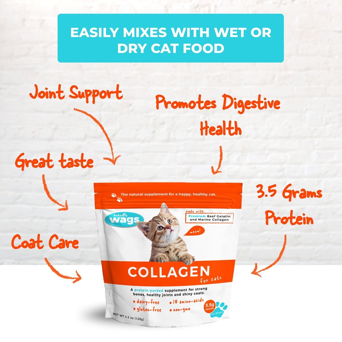 Totally Wags Collagen Cat Supplement， 4.2-oz bag