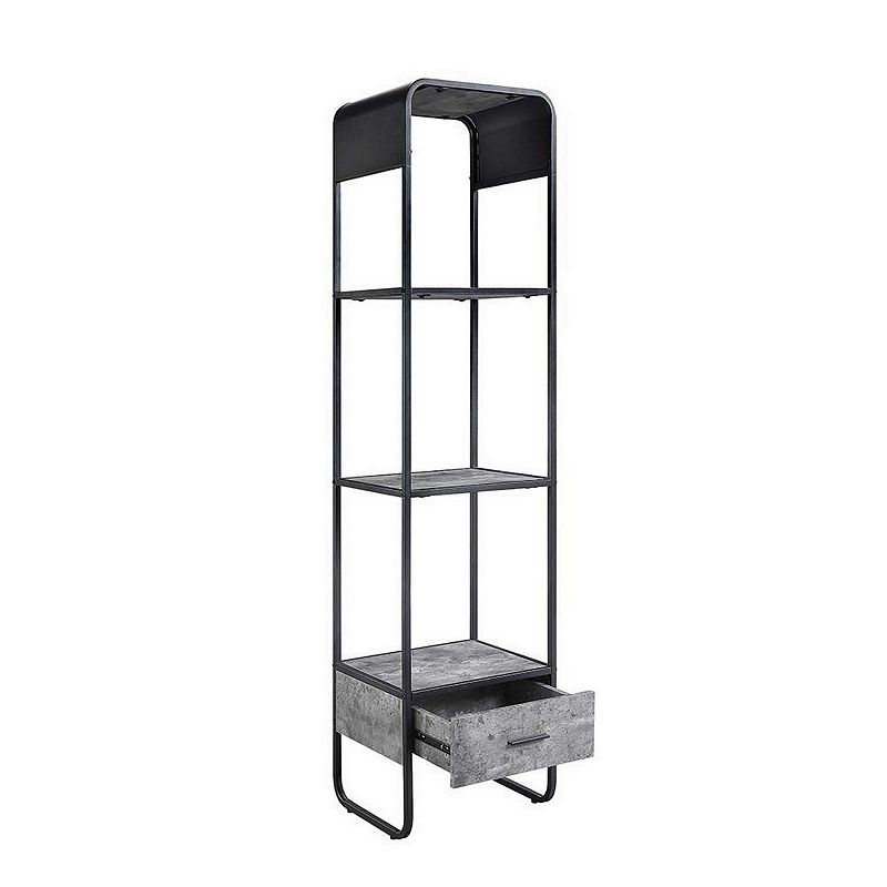 66 Inch Side Pier， Vertical Media Bookcase， 3 Shelves， Metal Frame， Gray