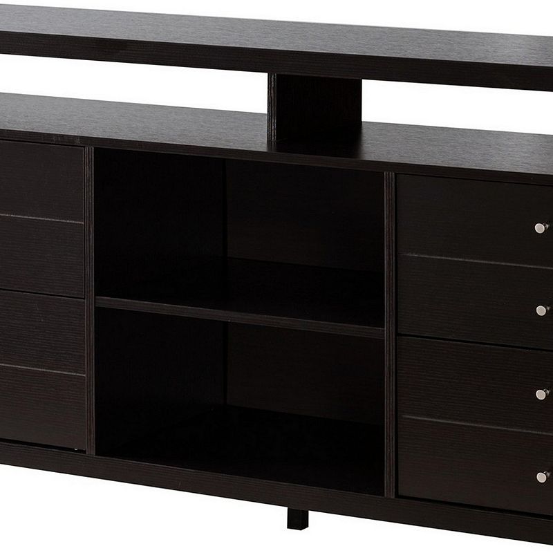 60 Inches 8 Drawer TV Stand with Open Compartments， Brown