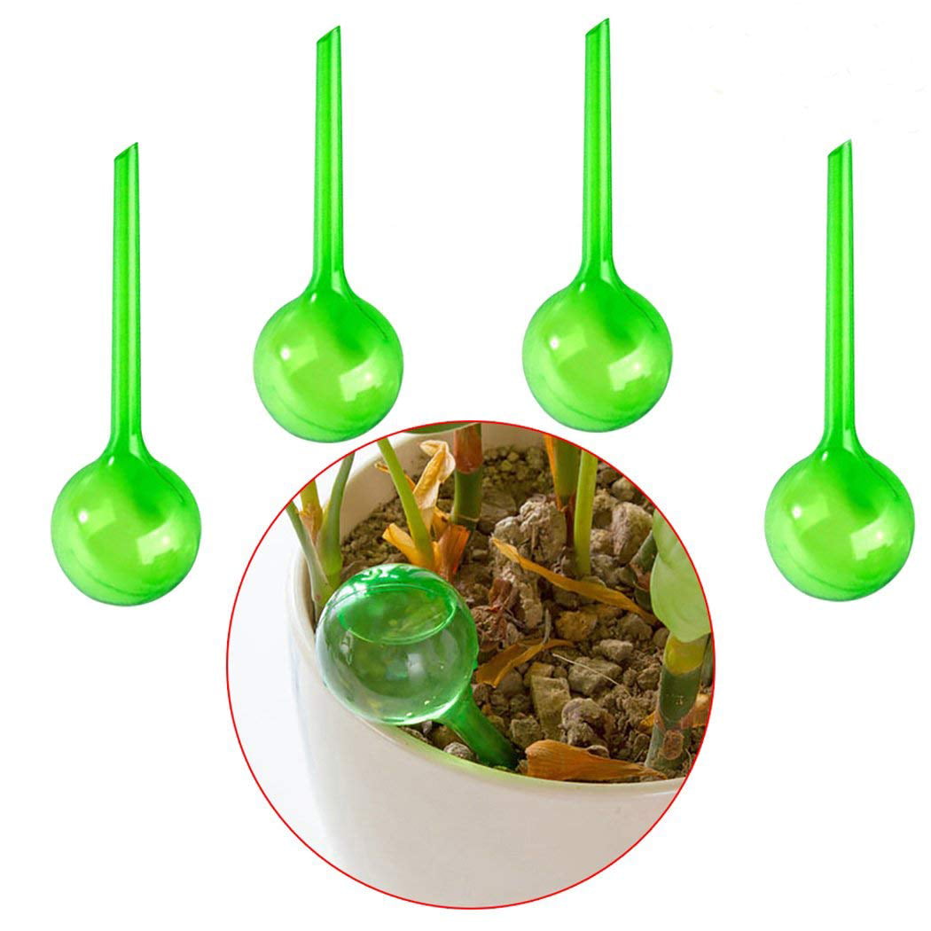 Plant Watering Globes， 5 Piece Self Watering Globes Stakes， Plant Automatic Watering Device Globes Plastic Bulbs (Green)(L)