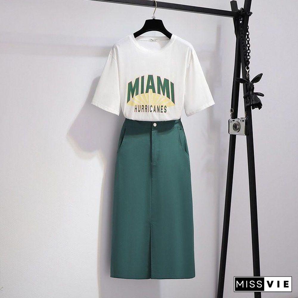 Letter Cotton Tee+Wild Skirt P13189