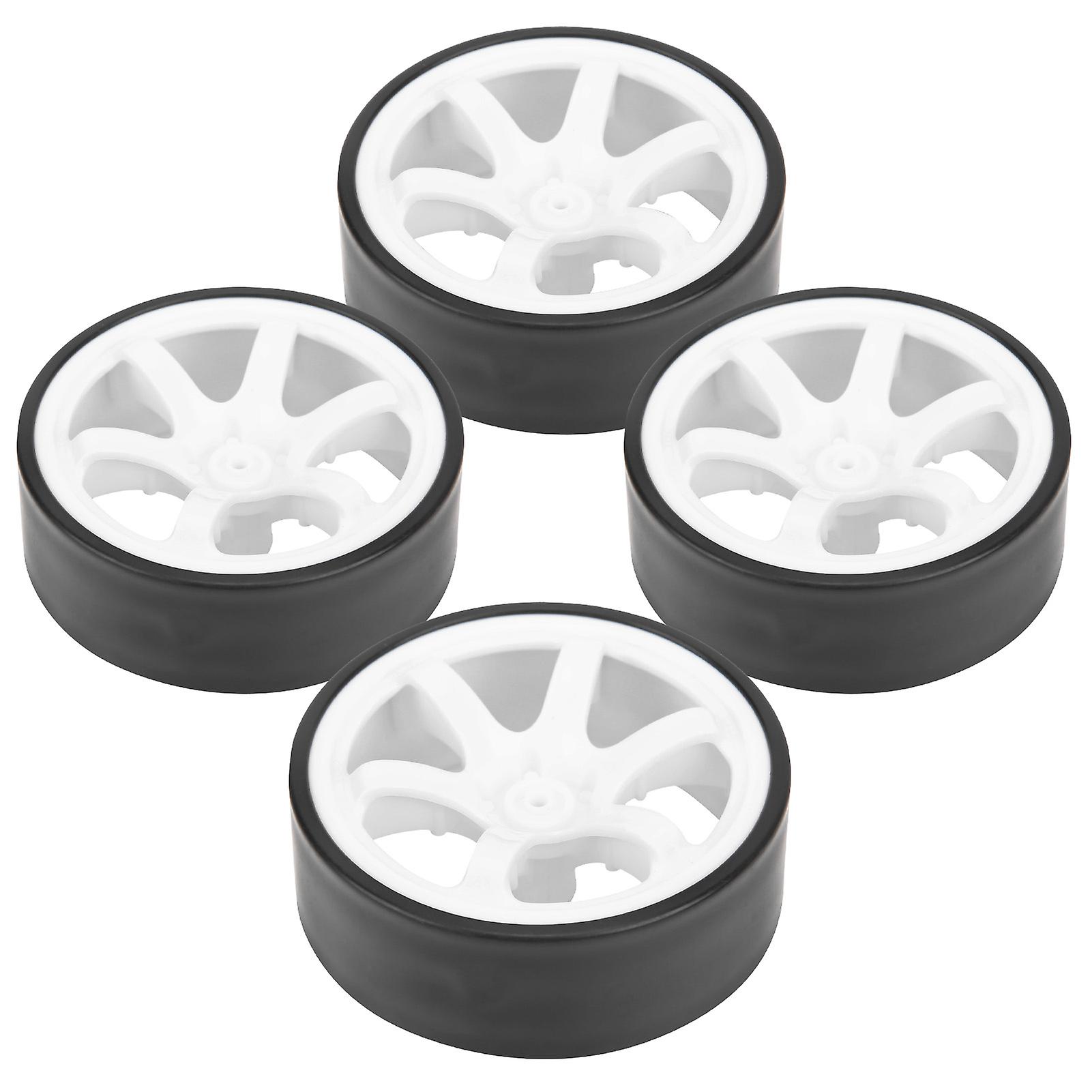 4pcs Rc 6 Spoke Plastic Wheel Rims With Rubber Tires For 1/10 Rc Drift Car Onroad Drifting Car(white )