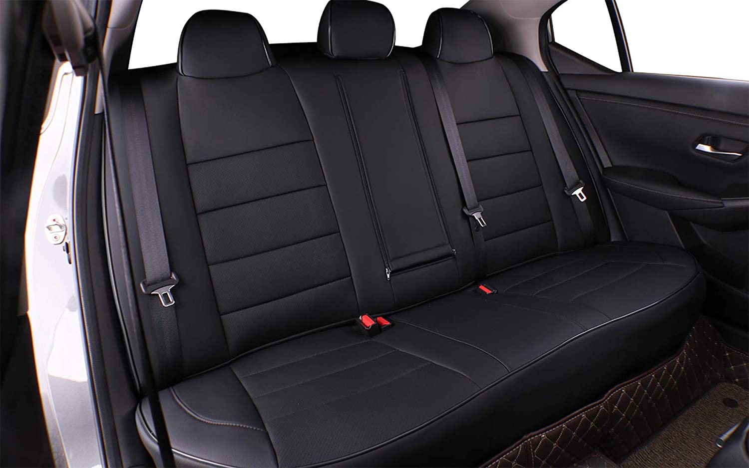 EKR Custom Fit Sentra Car Seat Covers Full Set for Select Nissan Sentra SV，SR，S 2020 2021 2022-Leatherette Car Seat Cushions (Black)