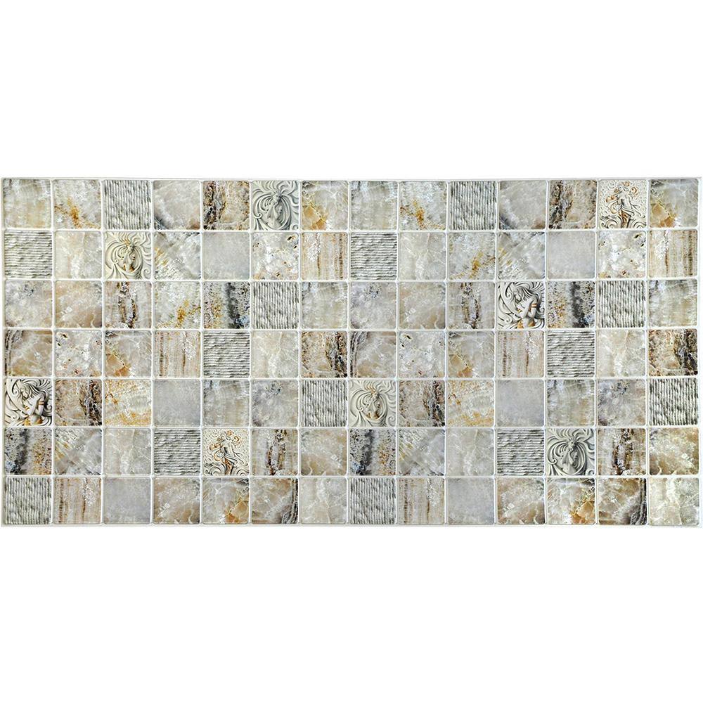 Dundee Deco 3D Falkirk Retro 101000 in. x 38 in. x 19 in. Beige Grey Faux Venecian Marble in Squares PVC Wall Panel TP10013985