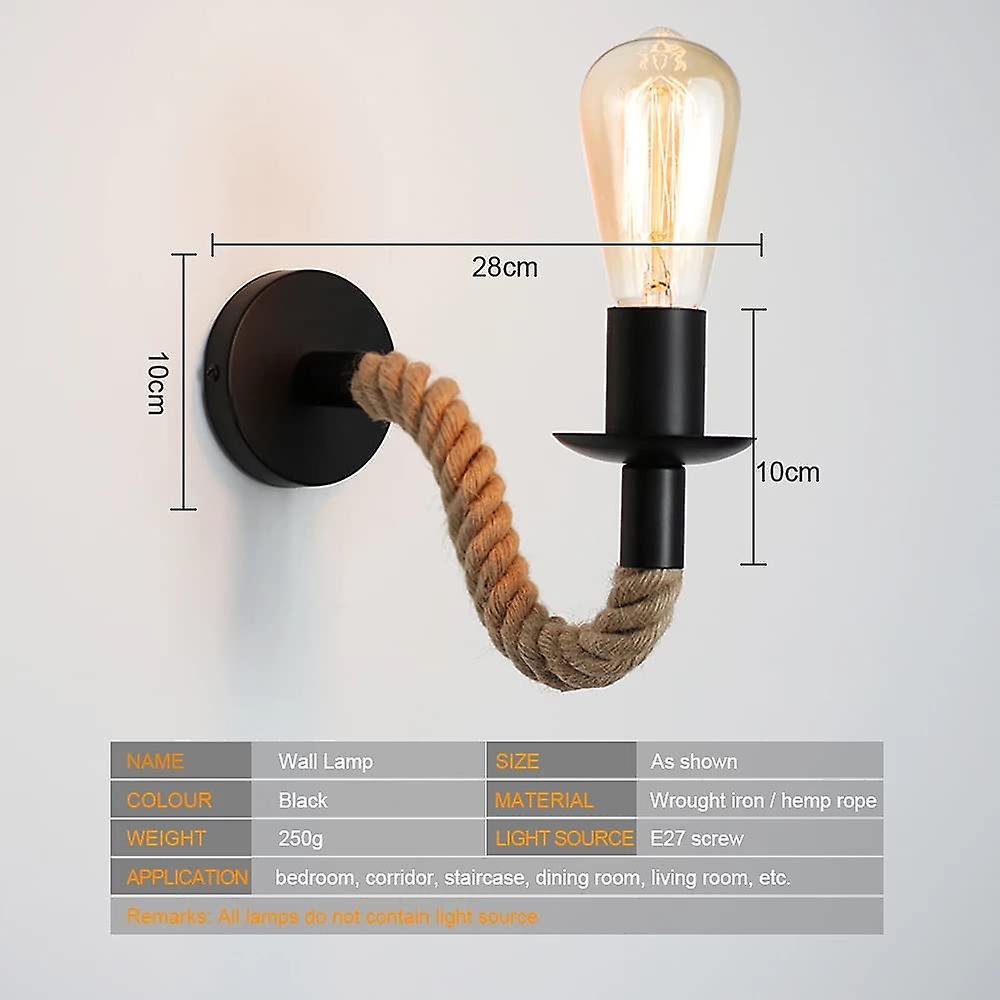 2pcs E27 Vintage Hemp Rope Industrial Wall Sconce，110/220v[energy Class A+++]