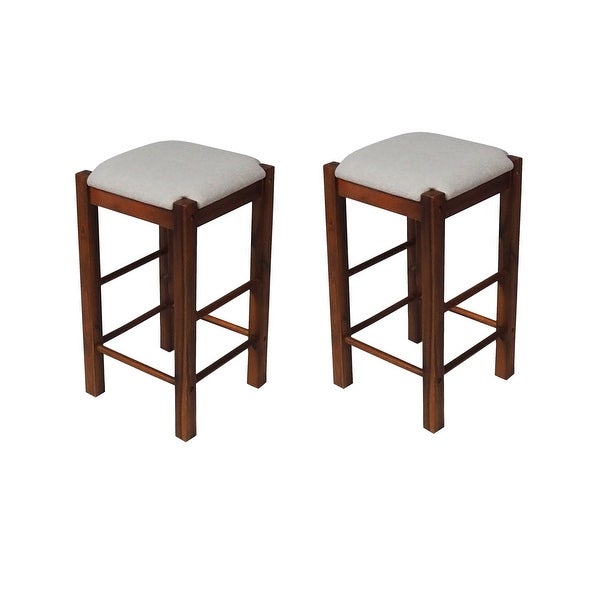 Matthis 25 in. Backless Wood Frame Bar Stool with Fabric Seat (Set of 2) - 14