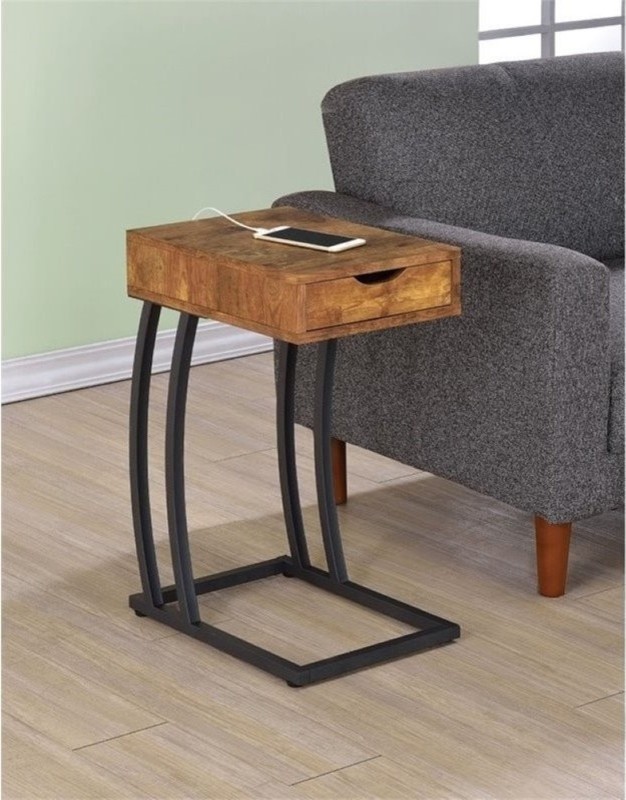 Bowery Hill Contemporary Wood End Table w/ 2 Power Outlets  ampUSB Ports in Nutmeg   Side Tables And End Tables   by Homesquare  Houzz