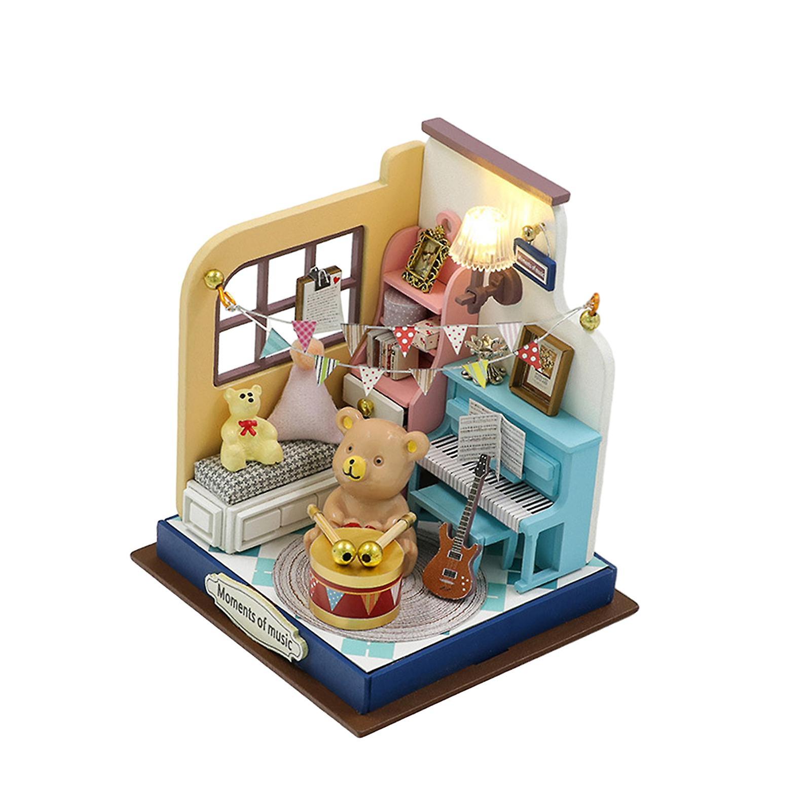 Handcraft Miniature Dollhouse Kits Led Light Modern Wooden Room Box Crafts Style C