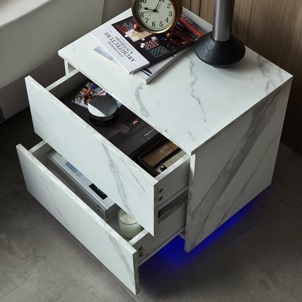 Nightstands LED Side Tables Bedroom  Modern End Tables with 2 Drawers