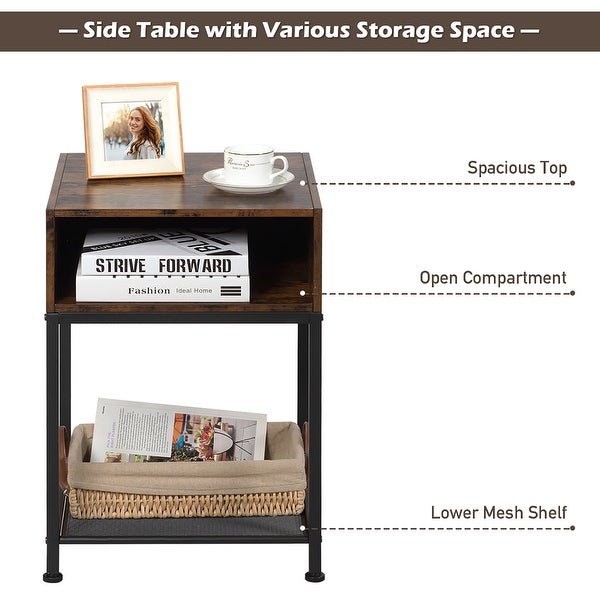 Costway Set of 2 Industrial Nightstand End Side Table W/ Compartment and - See Details