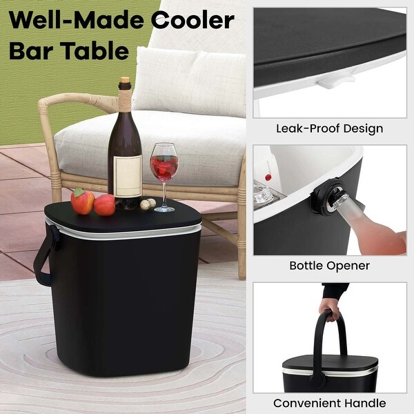 Costway 4 Gallon Portable Cooler Bar Table with Handle Bottle Opener and