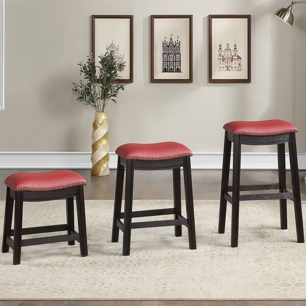 Burgundy Red PU Upholstery Bar Stool， Set of 2