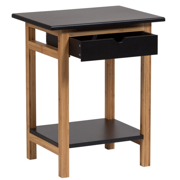 2 Tier Solid Bamboo Frame End Table with Drawer