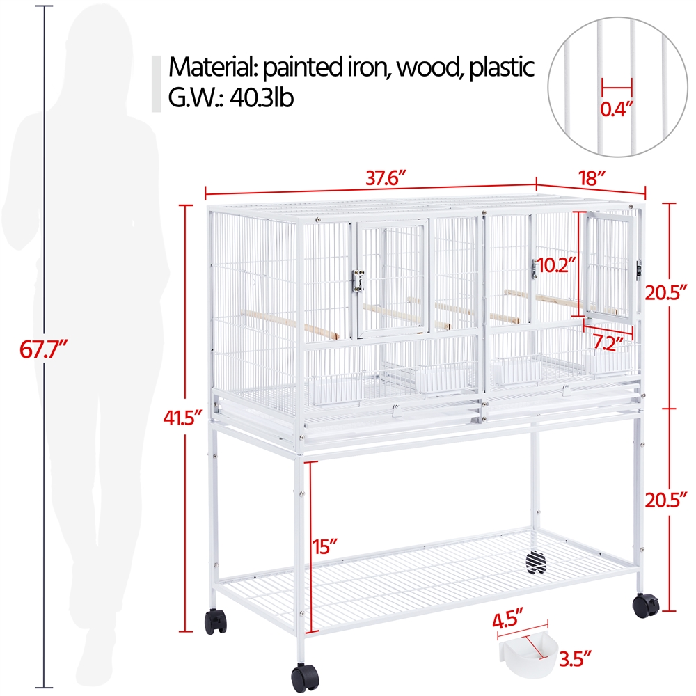 Easyfashion Rolling Bird Stackable Divided Breeder Cage for Small Birds， White