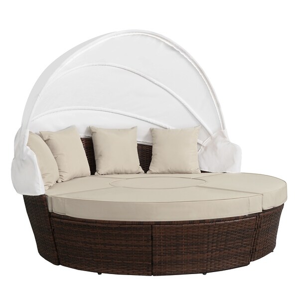 Ledel Outdoor 5piece Rattan Wicker Daybed Round Sofa Set