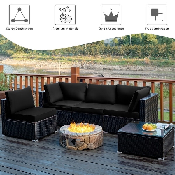 5Pcs Cushioned Patio Rattan Furniture Set