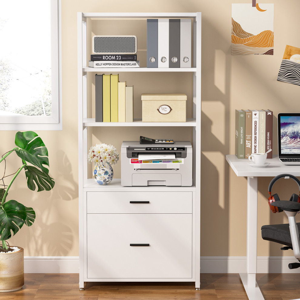 4 Tier Modern File Cabinet With 2 Drawers   Contemporary   Bookcases   by Tribesigns  Houzz