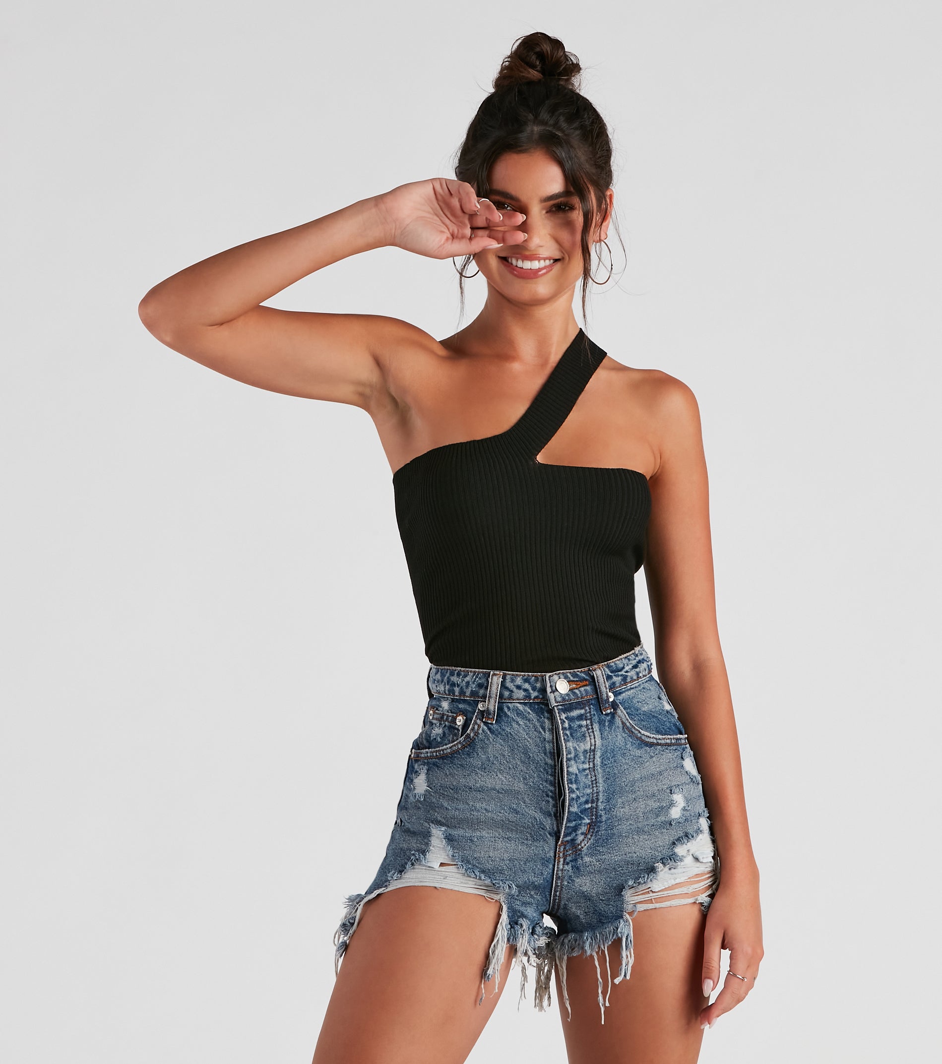 Sleek Basic One-Shoulder Crop Top