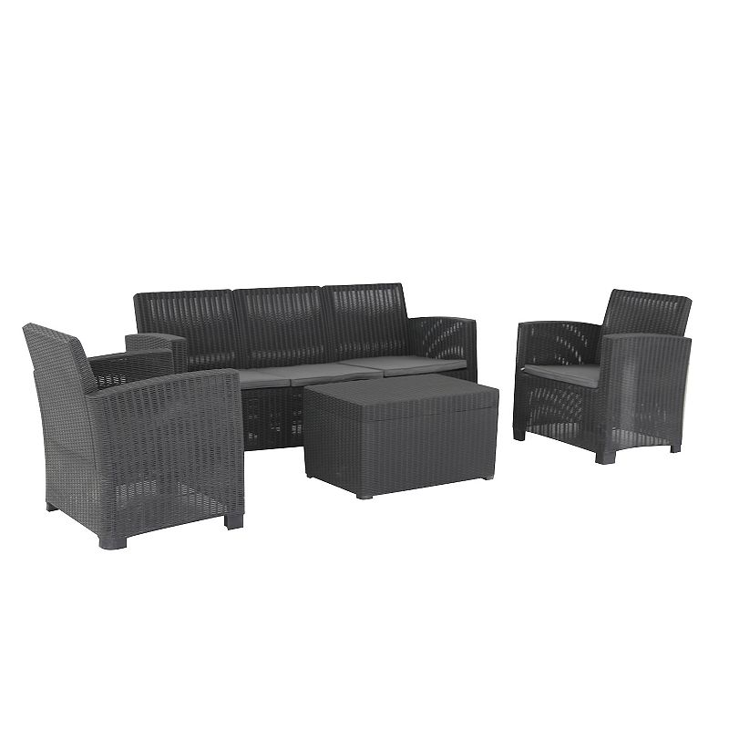 Dukap Alta All Weather Faux Rattan Couch， Chair and Coffee Table 4-piece Set