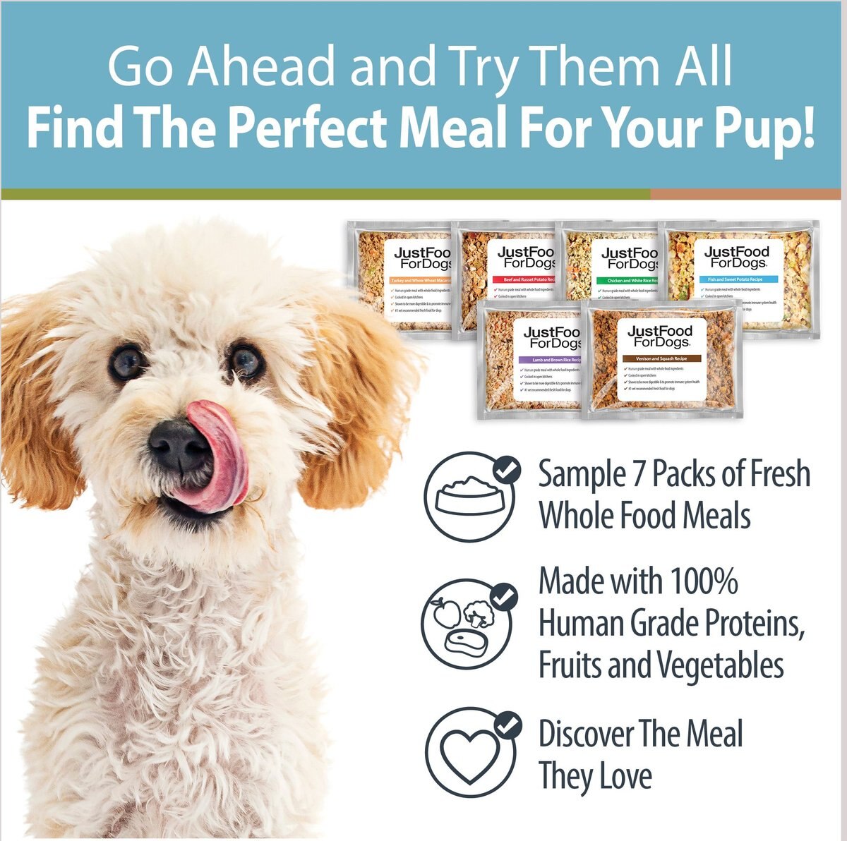 JustFoodForDogs Sampler Variety Box Frozen Human-Grade Fresh Dog Food