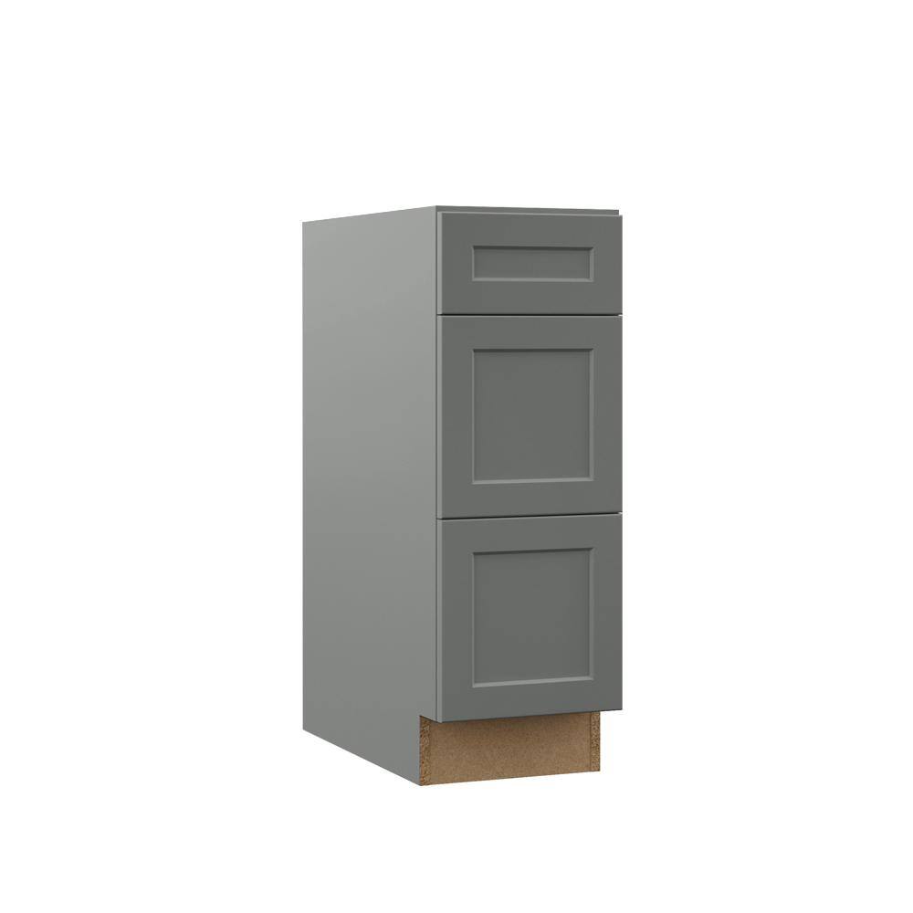 Hampton Bay Designer Series Melvern Storm Gray Shaker Assembled Bathroom Vanity Drawer Base Cabinet (12 in. x 34 in. x 21 in.) VT3D12-MST