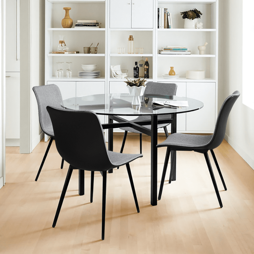 Yaheetech Set of 4 Dining Chairs for Kitchen Living Room，Gray， (Linen， PVC)