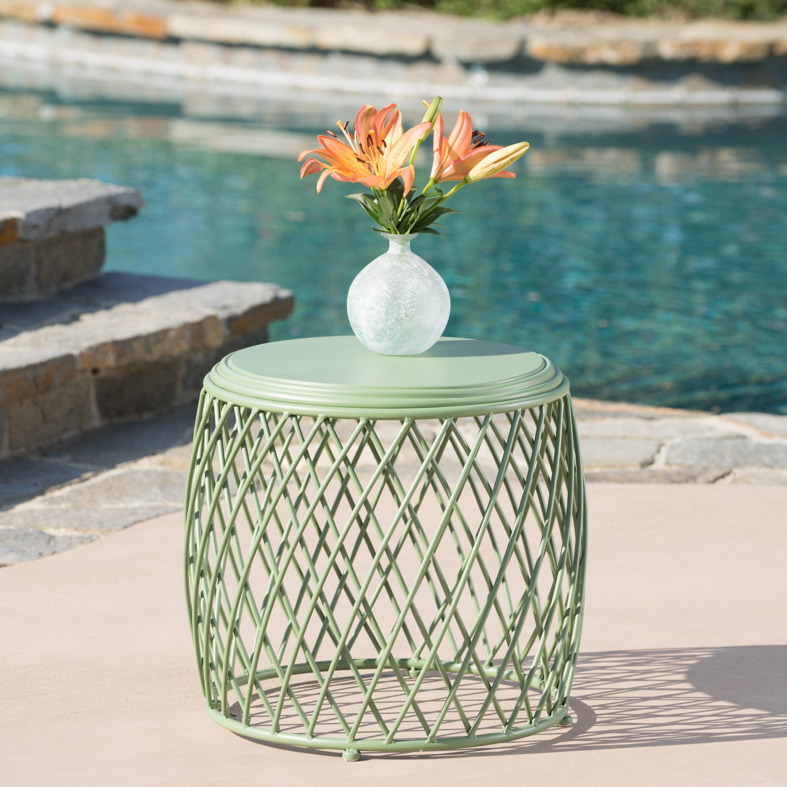 Jadien Outdoor 19 Inch Diameter Lattice Iron Side Table