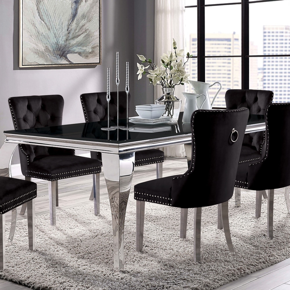 Furniture of America Pizo Glam 79 inch Chrome Leg Glass Top Dining Table