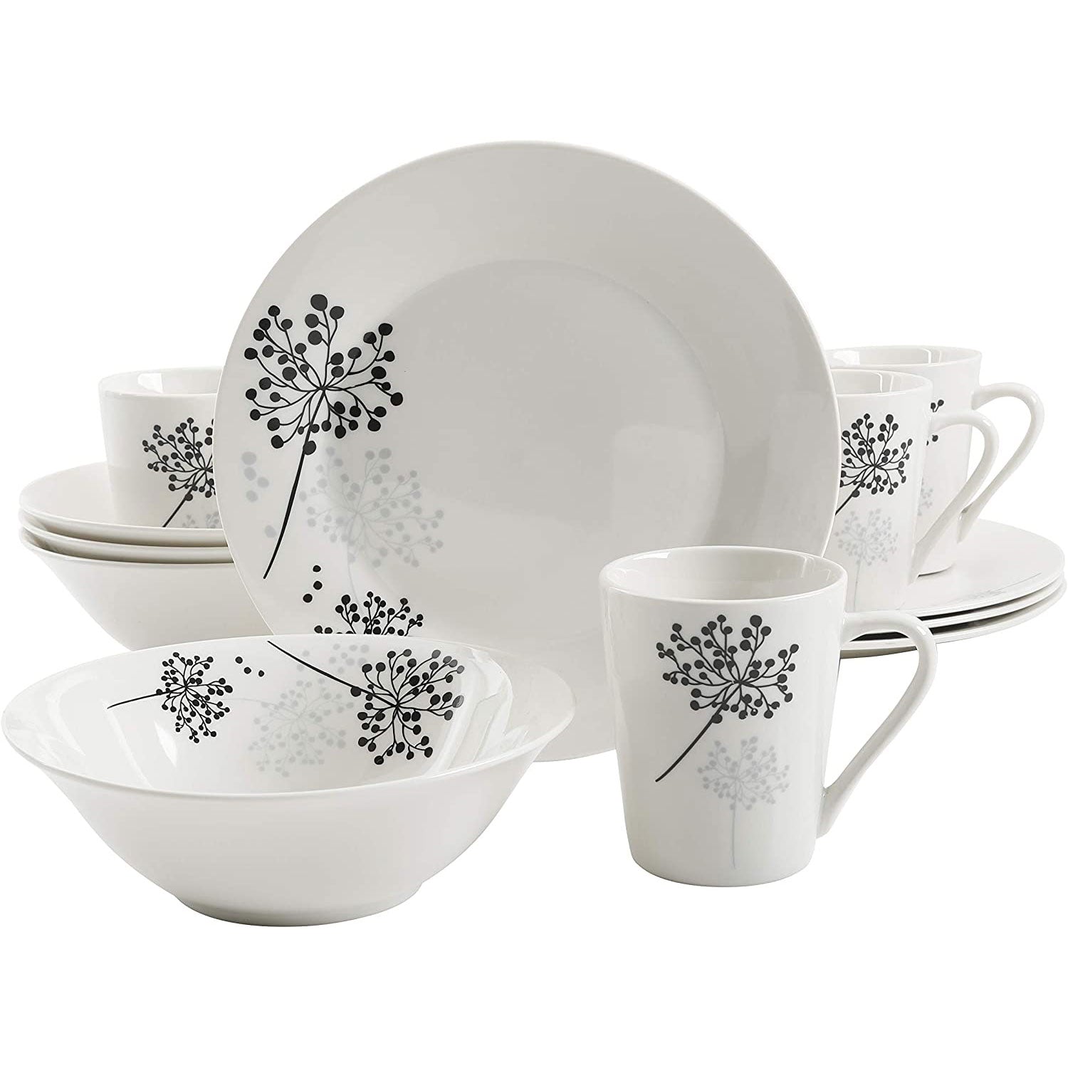 Gibson Netherwood 12 Piece Round Glaze Dinnerware Plates, Bowls, Mugs (Open Box)