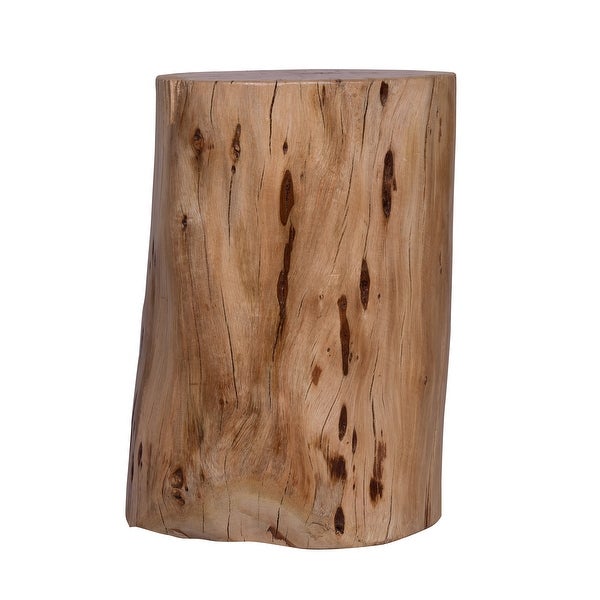 17 Inch Accent Stump Stool End Table， Live Edge Acacia Wood Log with Grain and Knot Details， Natural Brown